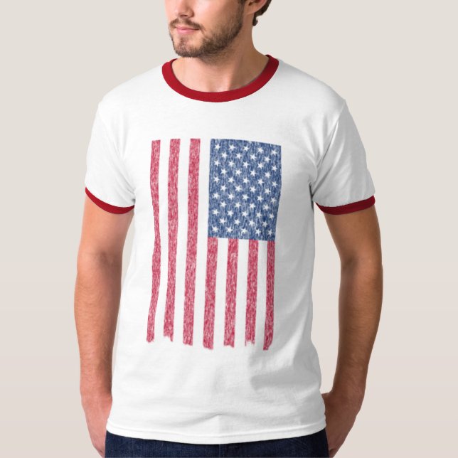 T-shirt Bandeira americana desvanecida e rasgada mas ainda (Frente)