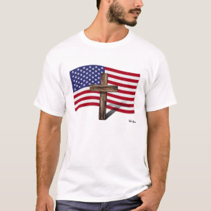 T-shirt Bandeira americana e cruz áspera