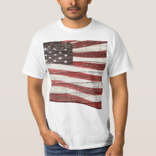 T-shirt Bandeira Americana Pintada na Textura de Madeira