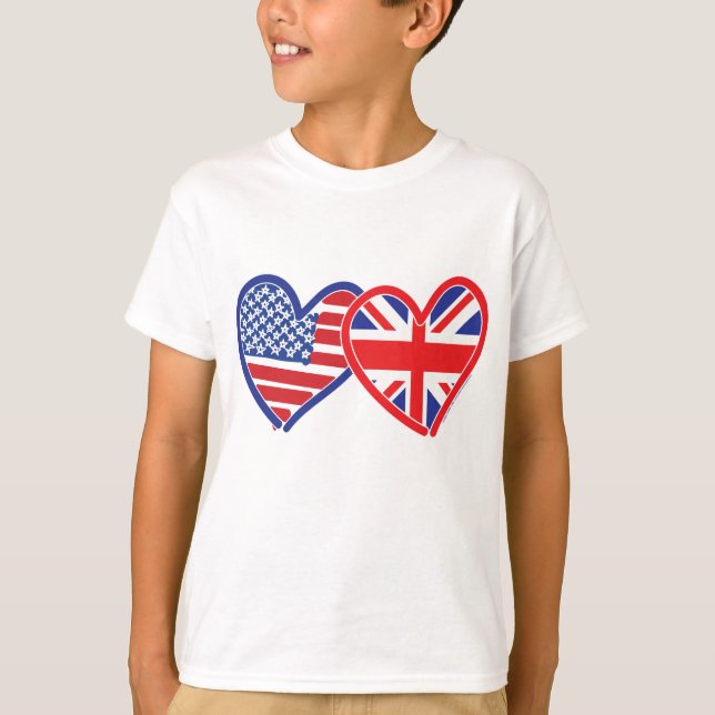 T-shirt Bandeira Americana/União Jack Flag Hearts (Frente)