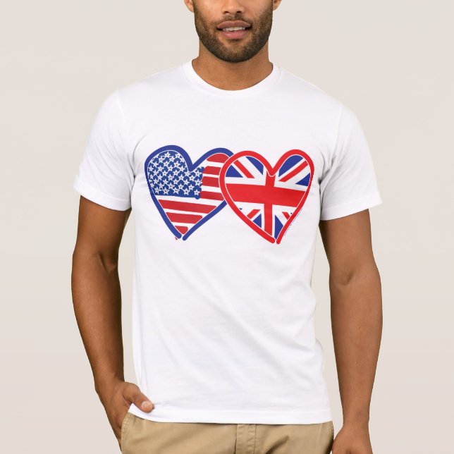 T-shirt Bandeira Americana/União Jack Flag Hearts (Frente)
