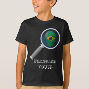 T-shirt Bandeira brasileira da impressão digital do toque