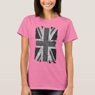 T-shirt Bandeira BRITÂNICA do Monochrome sujo áspero