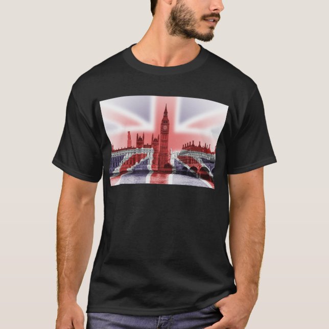 T-shirt Bandeira de Big Ben Londres e de Union Jack (Frente)