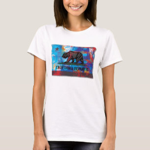 T-shirt Bandeira de Califórnia com bordas Textured