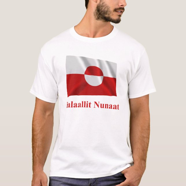 T-shirt Bandeira de ondulação de Greenland com nome em (Frente)