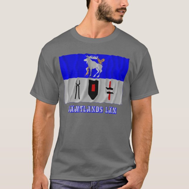 T-shirt Bandeira de ondulação do län de Jämtlands com nome (Frente)