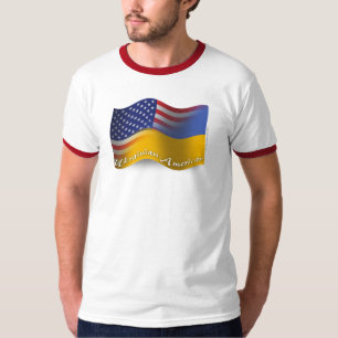 T-shirt Bandeira de ondulação Ucraniano-Americana