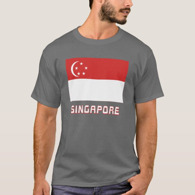 T-shirt Bandeira de Singapore com nome (Frente)