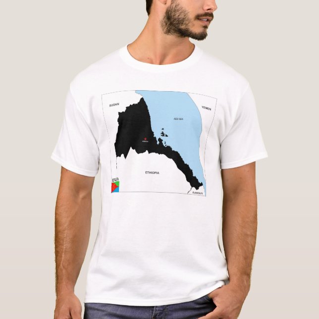 T-shirt bandeira do mapa político do país eritrea (Frente)