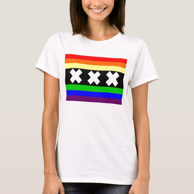 T-shirt Bandeira do orgulho gay de Amsterdão (Frente)