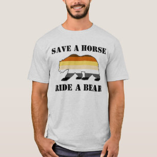 T-shirt Bandeira do Orgulho Urso Gay Salve Um Cavalo Monte