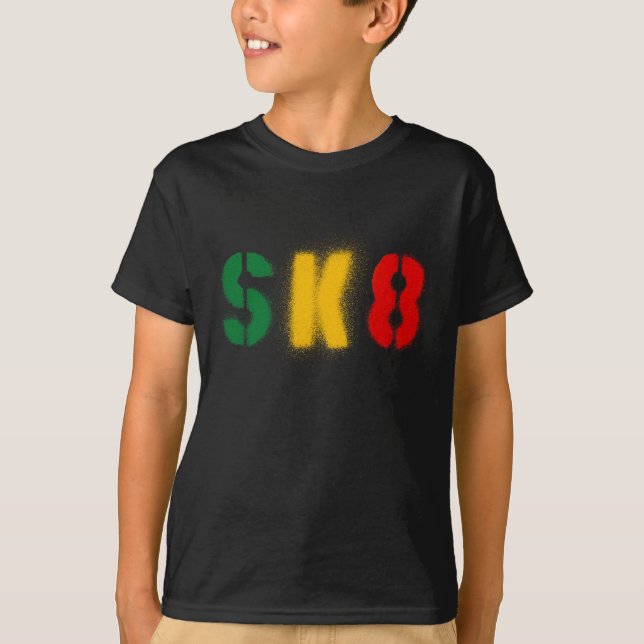T-shirt bandeira do rasta do estencil sk8 (Frente)