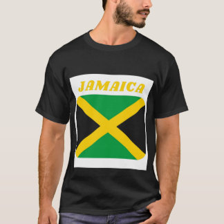 T-Shirt Bandeira Jamaicano de Folha Curta-Negra
