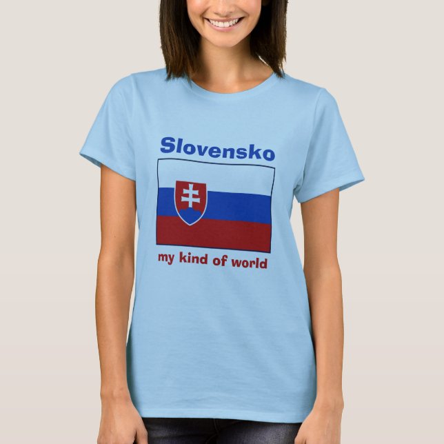 T-Shirt Bandeira + Mapa + Texto da Eslováquia (Frente)