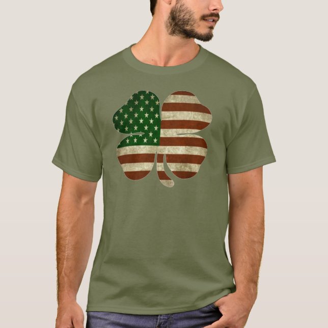 T-shirt Bandeira Patriota do Shamrock Irlandês Americano (Frente)