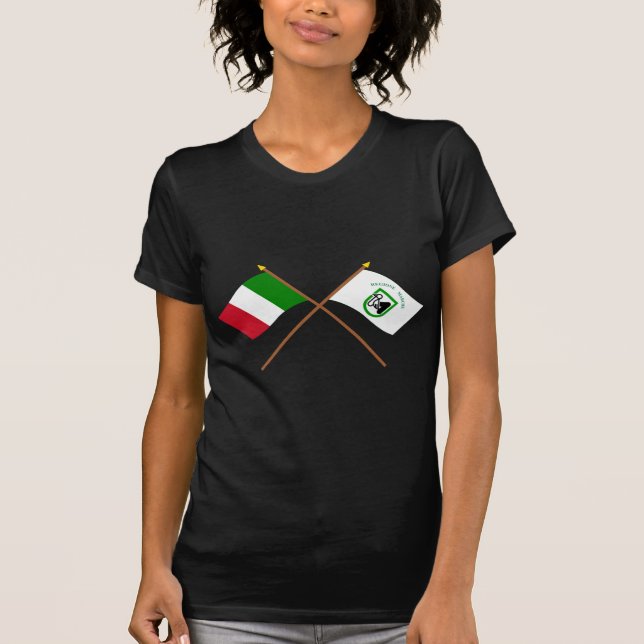 T-shirt Bandeiras cruzadas Marche de Italia e de Le (Frente)