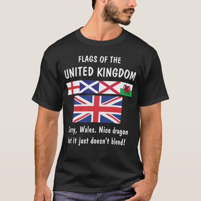 T-shirt Bandeiras do Reino Unido… Wales pesaroso! (Frente)