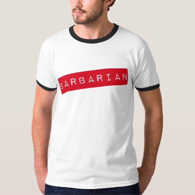 T-shirt bárbaro da campainha dos homens (Frente)