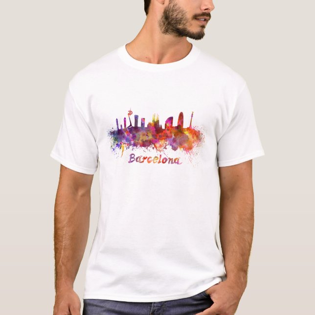 T-shirt Barcelona skyline in watercolor (Frente)