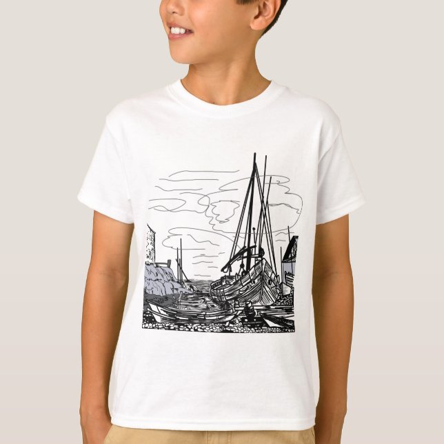 T-shirt barcos no mar (Frente)