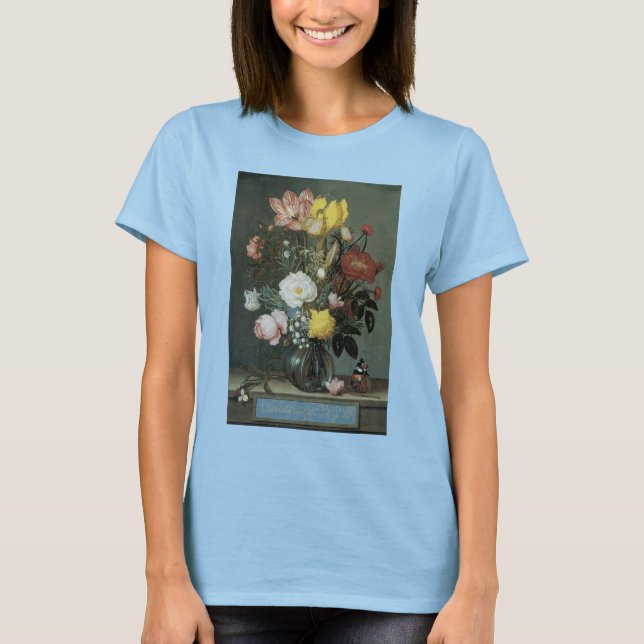 T-shirt Barroco Antigo, Buquê de Flores em Vaso de Vidro (Frente)