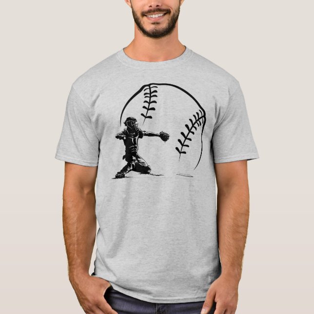 T-shirt Baseball Catcher em Ação (Frente)