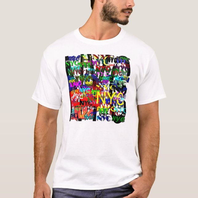 T-shirt básico branco dos homens dos grafites de (Frente)