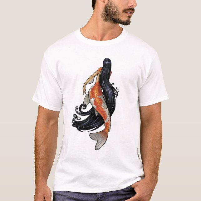 T-shirt básico da sereia de Koi (Frente)