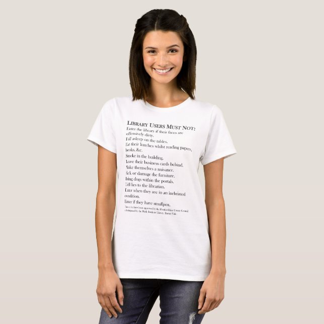 T-shirt básico das regras de biblioteca (Frente Completa)