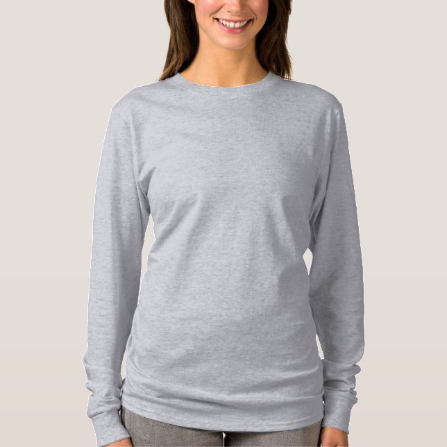 T-Shirt Básico De Algodão De Folha Longa De Cinza  (Frente)