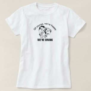 T-shirt básico do casal bêbedo feliz engraçado
