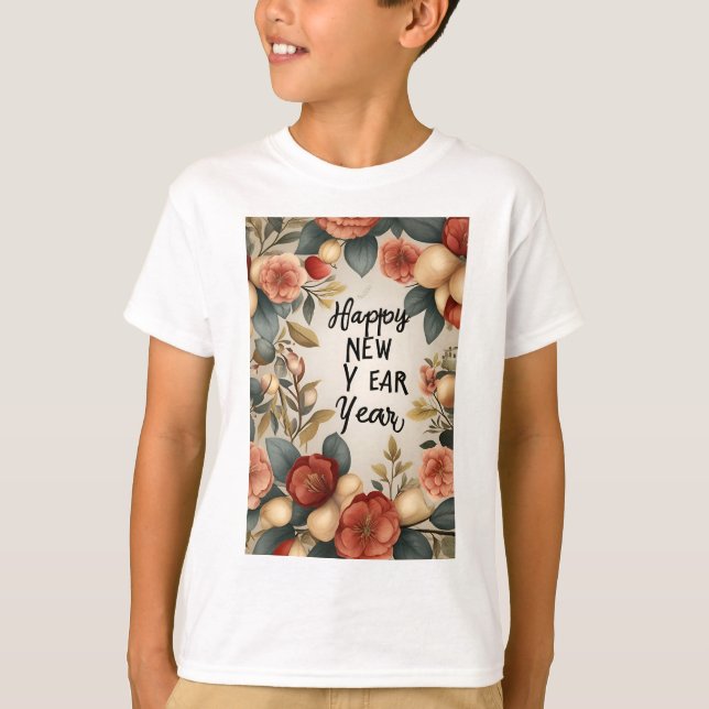 T-Shirt Básico Para Crianças felizes anos novos* (Frente)
