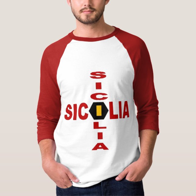 T-shirt básico raglan branco/vermelho SICÍLIA (Frente)