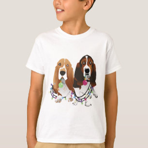 T-shirt Basset Hound Peace Love Joy Design de Natal