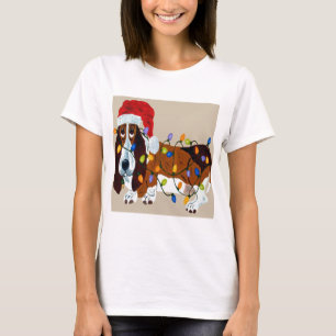 T-shirt Basset Tangled em luzes de Natal