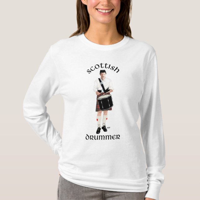 T-shirt Baterista Escocês - Kilt Vermelho (Frente)