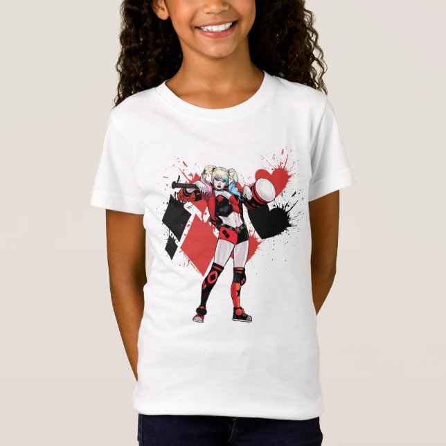 T-shirt Batman | Harley Quinn Hearts & Diamantes Splatter (Frente)