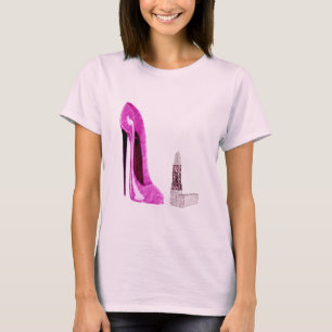 T-shirt Batom e arte cor-de-rosa dos calçados do estilete