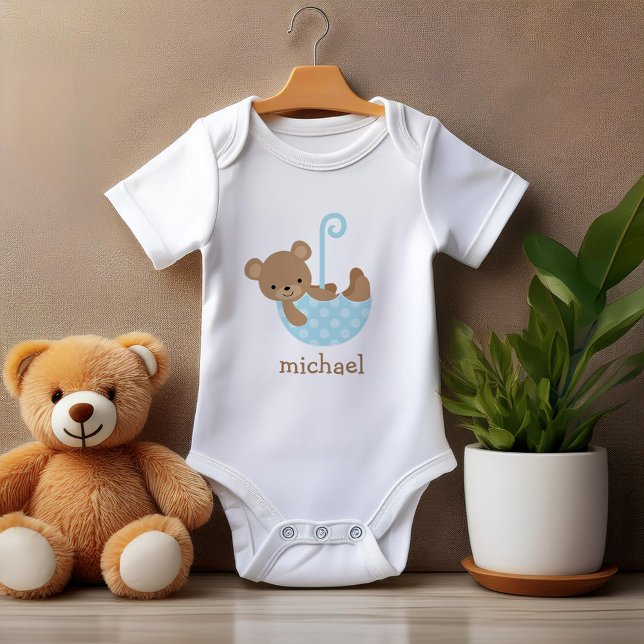 T-shirt Bear Urso Azul Guarda-chuvas Personalizado (Criador carregado)