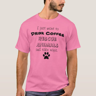 T-shirt beba o café, salve animais, sestas da tomada