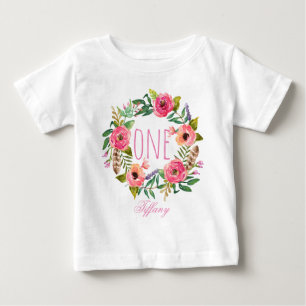T-shirt Bebê-Bebê-Aniversário de Um Ano, Floral Wreath-4