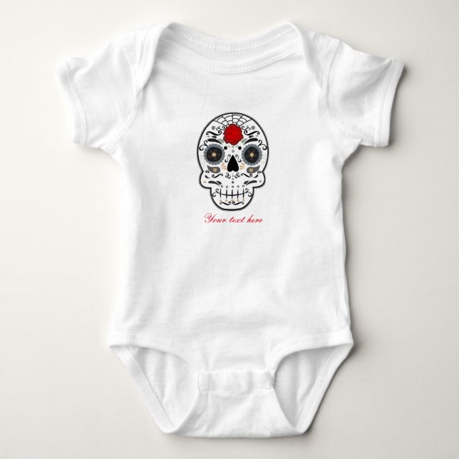 T-shirt Bebê Caveira de Açúcar Personalizado Uma peça (Frente)