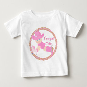 T-shirt Bebê Cowgirl Chapéu Rosa Botas e Vestido de Cavalo