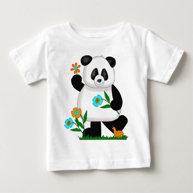 T-shirt Bebê Crianças Panda Com Flores 2 (Frente)