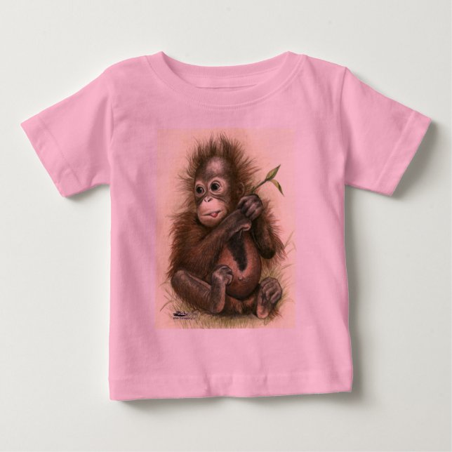 T-shirt Bebê Orangotango Com Folhas (Frente)