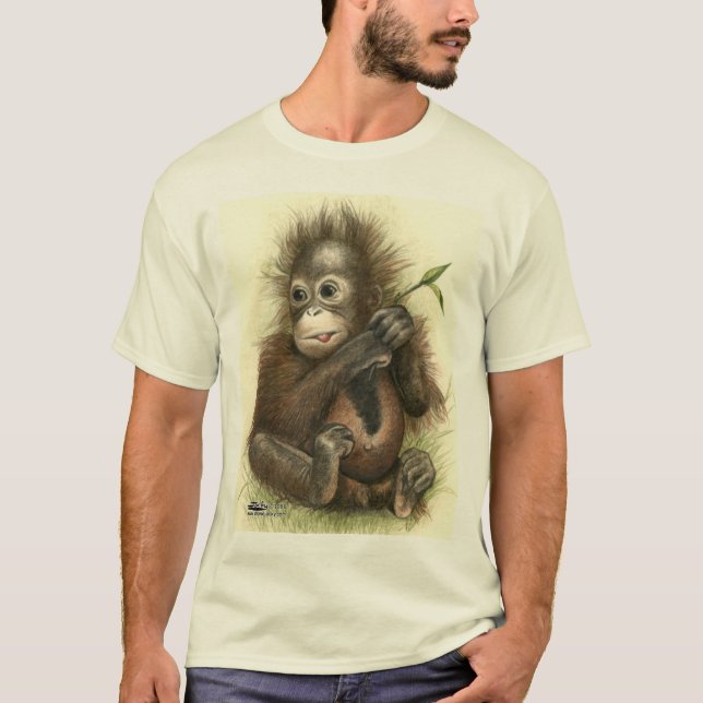 T-shirt Bebê Orangotango Com Folhas (Frente)