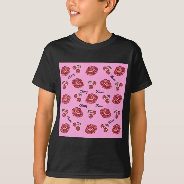 T-shirt Beijos de Cereja Rockabilly RAB em Rosa (Frente)
