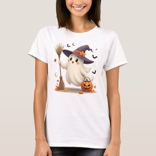 T-Shirt Bela Bruxa Fantasma do Halloween (Frente)