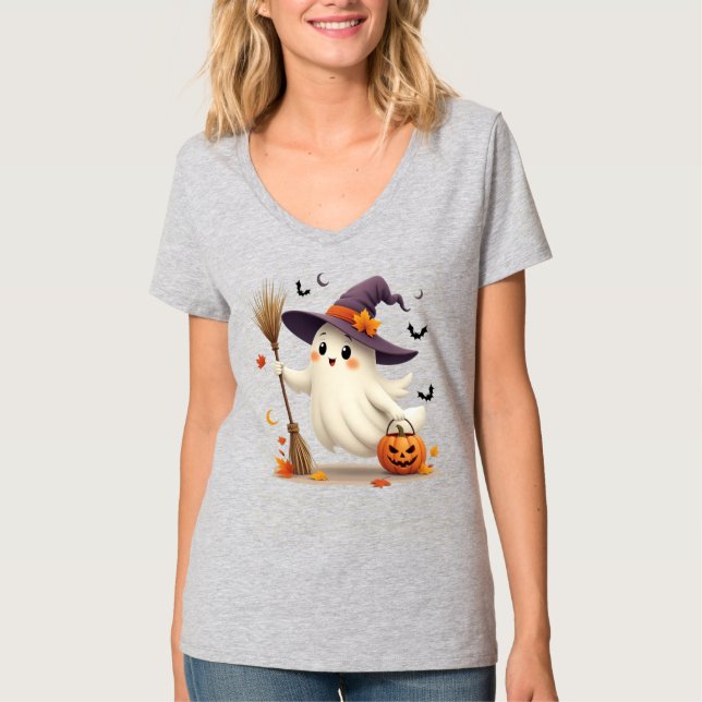 T-Shirt Bela Bruxa Fantasma do Halloween (Frente)